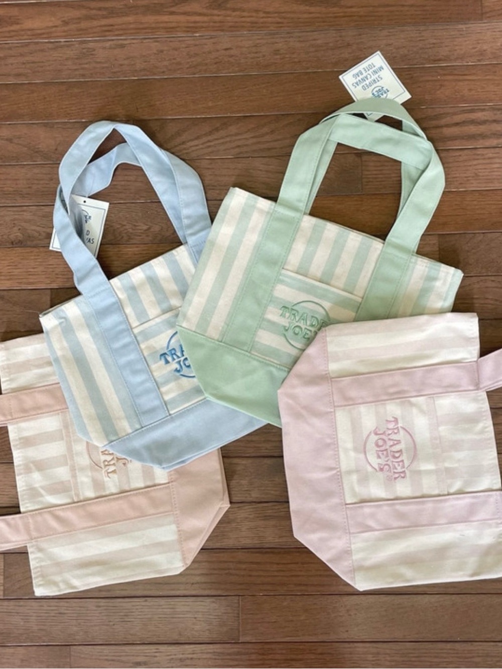 NWT Trader Joe's Pastel Stripe Tote Bag Set - Mint, Baby Blue, Blush, and Beige